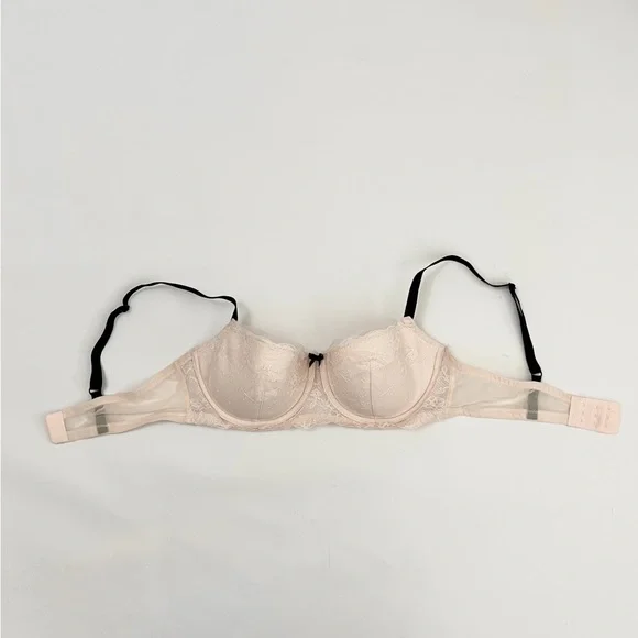 blush padded floral embroidered lace trim lined underwire demi bra | sz 36c - Picture 4 of 6